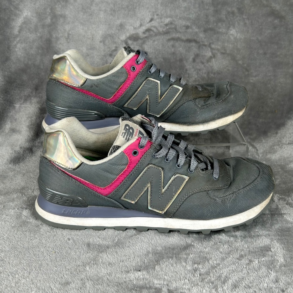 New Balance 574 Womens Grey Pink Iridescent Sneakers WL574TXD Running Shoes 10